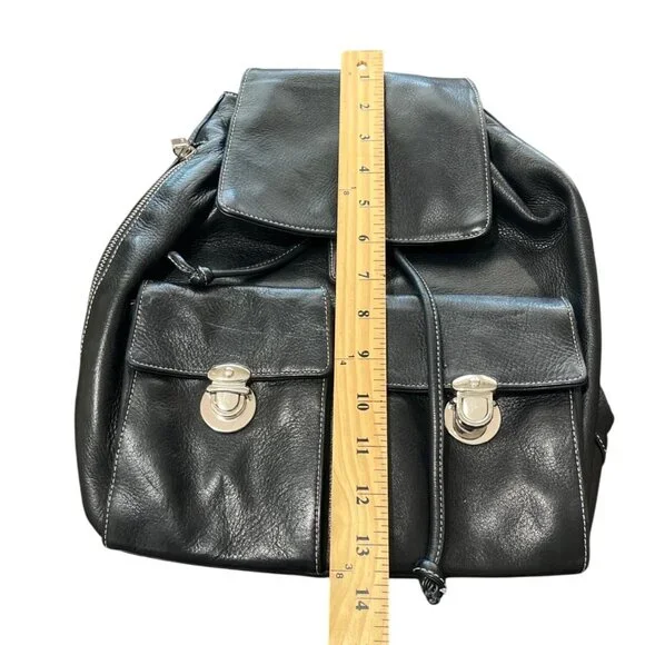 Perlina New York Black Soft Leather Backpack Multi-Pocket Adjustable-Strap - Picture 6 of 8